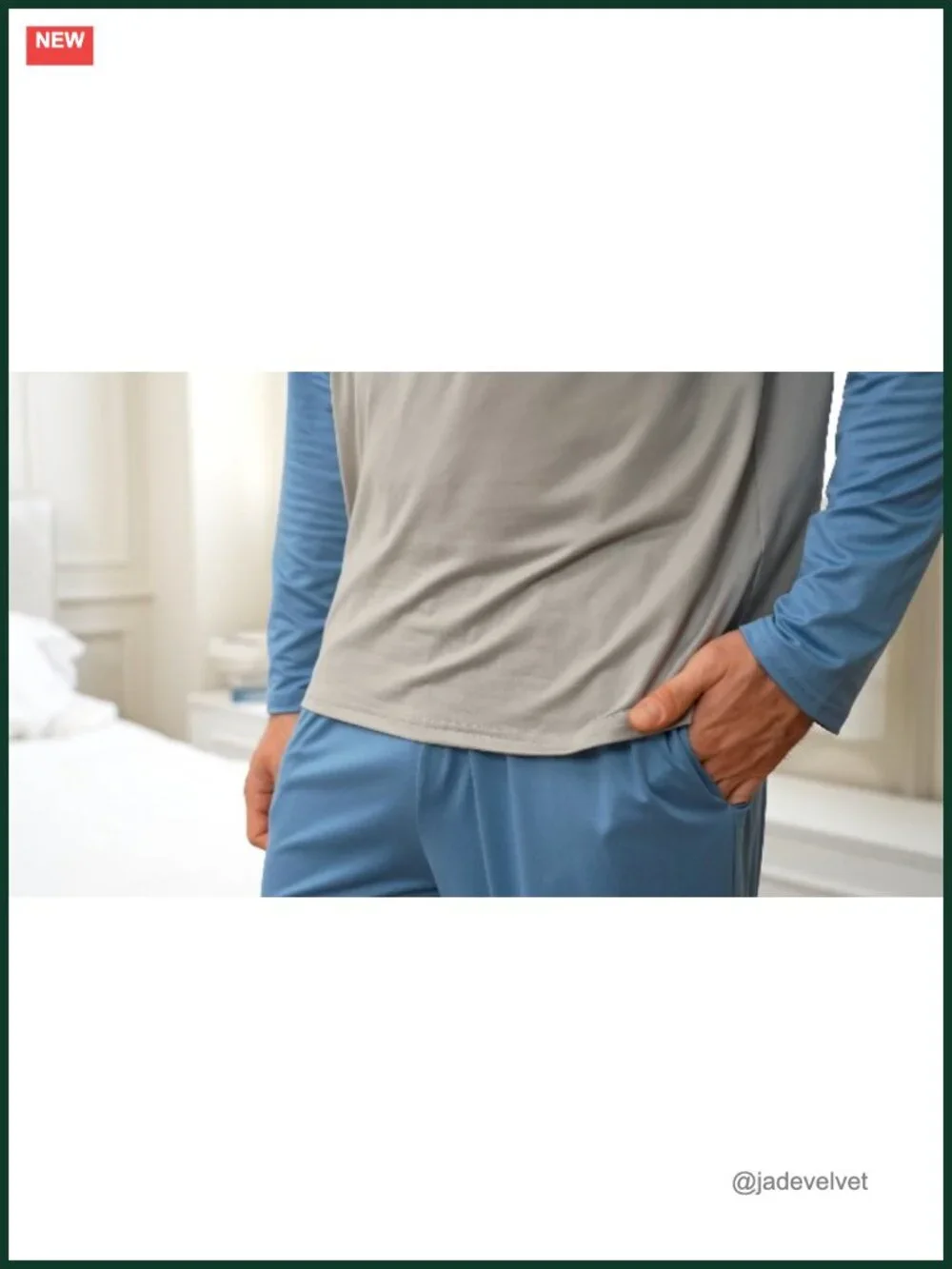 Men's Ultra-Soft Lightweight Long Sleeve Pajama Set V-Neck with Pockets